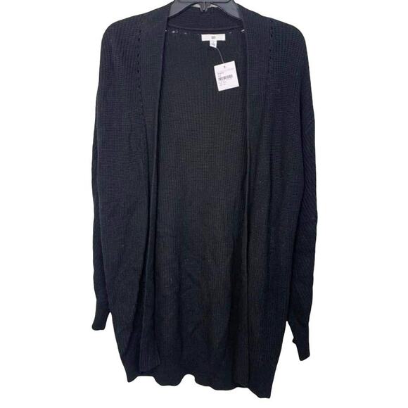 BP. Pointelle Trim Open Front Cardigan Sweater Sz Extra Small/XS in Black NWT - Picture 1 of 6